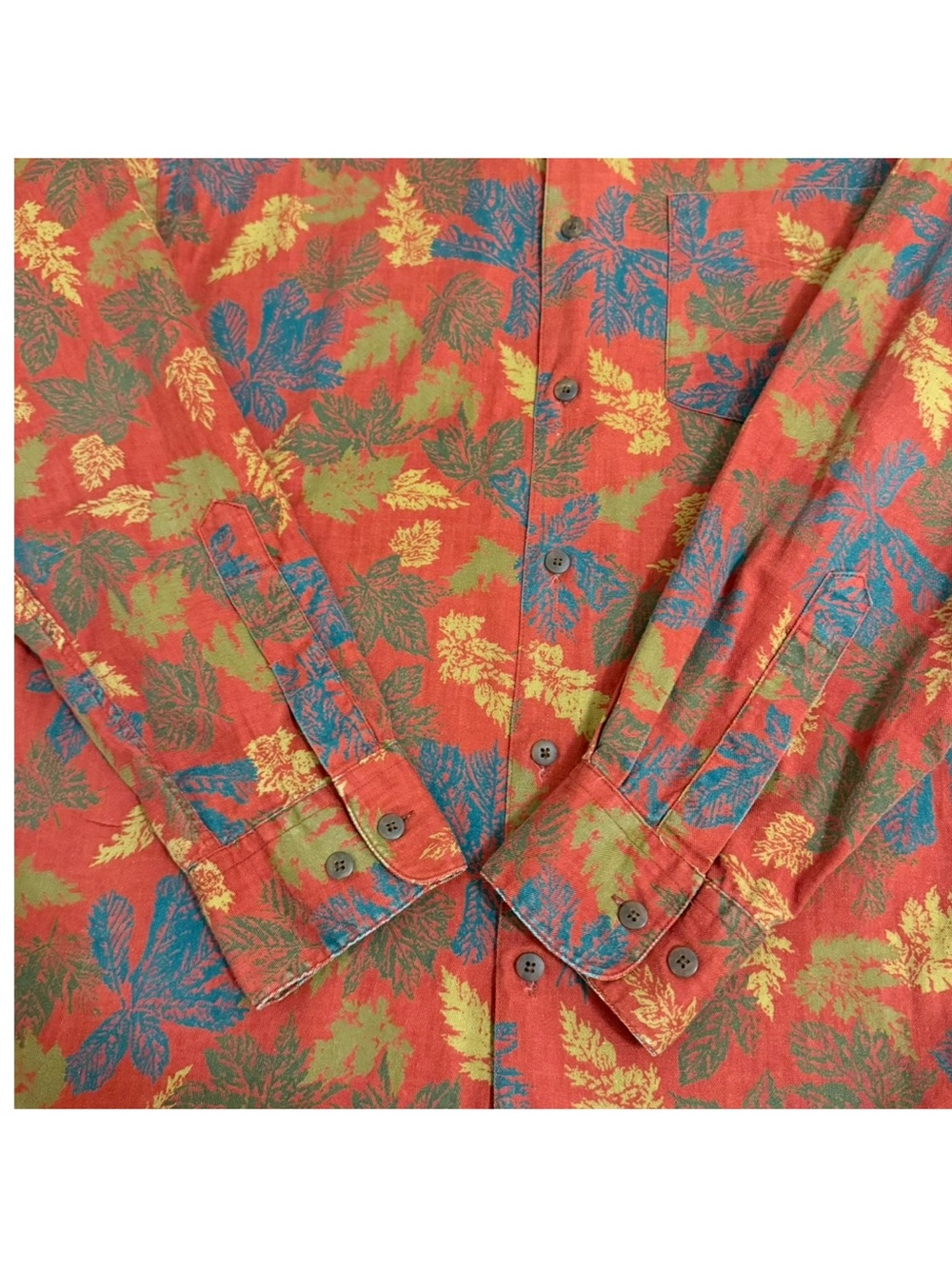 Vintage Gap Fall Leaves Print Button Down Shirt 90’s Mens Medium Long Sleeve Red - Picture 6 of 16